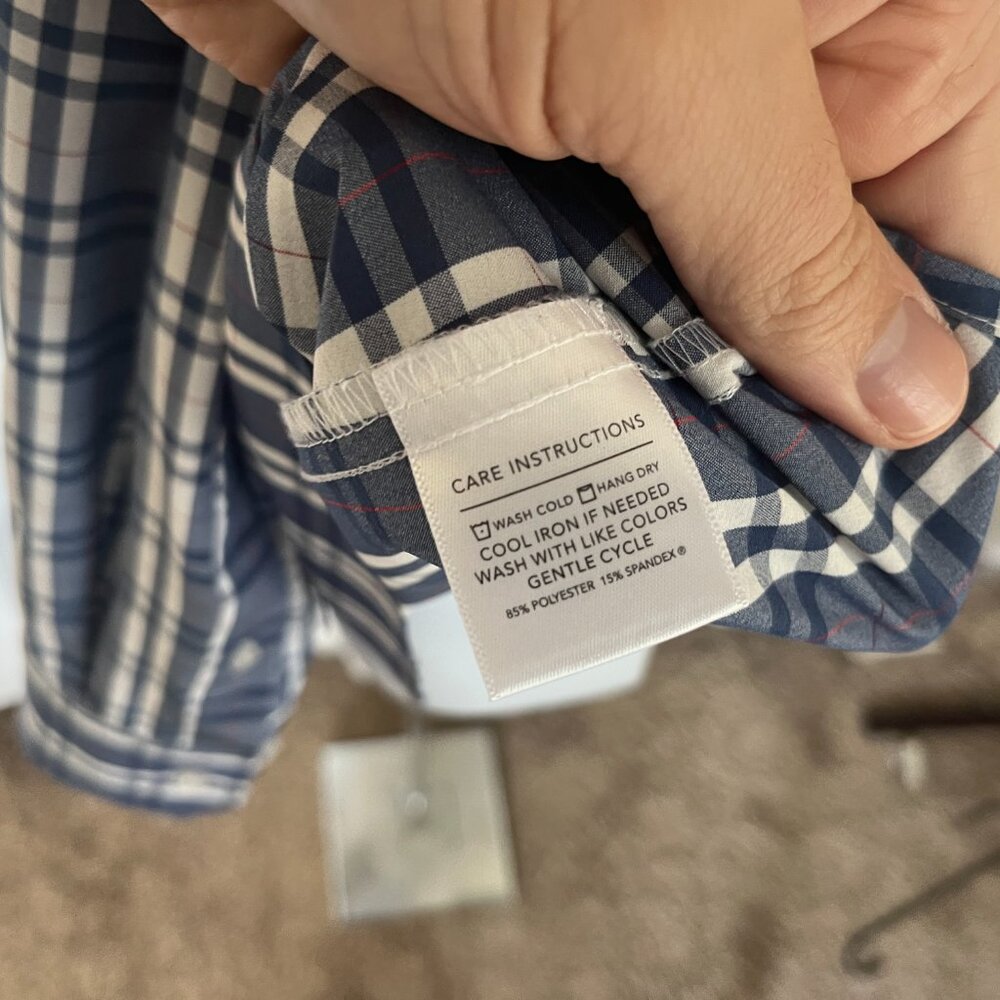 π΄ Mizzen+Main Trim Fit Plaid Shirt Menβs Medium Red White Blue Long Sleeve π΅ - Picture 5 of 5